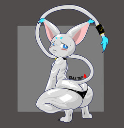 accessory anthro big_butt blue_eyebrows blue_eyes blue_tail_tip blush butt claws clothed clothed_anthro clothed_male clothing dipstick_tail ear_tuft eyebrows fur furgonomics jewelry looking_at_viewer male male_anthro markings nervous oiled_body pupils ring shortstack simple_background solo tail tail_accessory tail_jewelry tail_markings tail_ring thick_thighs tuft white_body white_fur white_pupils wide_hips ema_imp~ bandai_namco digimon fan_character digimon_(species) felid feline gatomon mammal digital_media_(artwork) hi_res