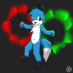 anthro biped black_background black_body black_ears black_fur black_inner_ear black_nose blue_body blue_fur blue_hair chest_tuft digitigrade fur glowstick glowsticking glowstringing hair inner_ear_fluff looking_aside male multicolored_body multicolored_fur rave red_eyes simple_background solo tuft white_body white_fur gaokun canid canine canis mammal wolf 1:1 2012 watermark