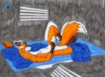 anthro balls bed biped darkness erection furniture genitals lying male masturbation mattress nude on_back penile penile_masturbation penis shadow solo spread_legs spreading tail tired xaafw konu_eikuku_hentaru konu canid canine fox mammal