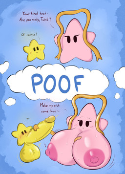areola balls big_balls big_breasts big_penis black_eyes breasts duo erection exclamation_point female genitals huge_balls huge_breasts huge_penis hyper hyper_balls hyper_breasts hyper_genitalia hyper_penis male male/female nipples not_furry penis pink_areola pink_body pink_nipples question_mark smile text yellow_body philahorns mario_bros nintendo paper_mario misstar twink_(mario) star_spirit english_text hi_res
