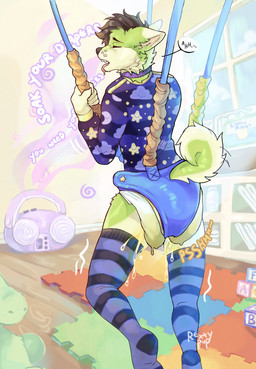 anthro block bodily_fluids boombox clothed clothing diaper diaper_package drooling eyes_closed genital_fluids humanoid_hands hypnosis hypnotic_eyes inside leaking_diaper legwear male mind_control narrowed_eyes nursery onesie onomatopoeia pattern_clothing pattern_legwear pattern_stockings plushie relieved saliva soaked soaked_in_urine solo sound_effects stockings striped_clothing striped_legwear striped_stockings stripes text tongue tongue_out unclean_diaper urine urine_drip urine_on_clothing urine_on_leg used_diaper wearing_diaper wet_diaper lexxypawz toxicpup_(character) canid canine canis domestic_dog husky mammal nordic_sled_dog spitz 2025 english_text hi_res signature