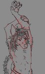 anthro chest_tuft clothing eyebrows floppy_ears fluffy fluffy_tail fur hair hips_forward male paws raised_tail solo tail tuft underwear runerude rune_(runerude) canid canine mammal sketch