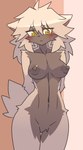 anthro big_breasts big_nipples breasts embarrassed featureless_crotch female fur nipples nude solo standing tan_body tan_fur yellow_eyes kiukiu listening_beast(kiukiu) felid mammal hi_res