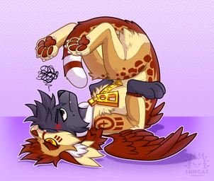 ambiguous_gender black_body black_fur clothed clothed_feral clothing cross-popping_vein dipstick_tail feathered_wings feathers feral fur kigurumi lying markings mole_(marking) on_back onesie solo tail tail_markings wings citrinelle canid canine fox mammal