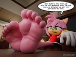 5_toes anthro clothing dialogue duo extreme_size_difference feet female foot_focus foot_on_table fur furniture gloves handwear humanoid_feet larger_female male massage_request micro pink_body pink_fur plantigrade size_difference smaller_male soles table text toes shrunkengts sega sonic_the_hedgehog_(series) amy_rose sonic_the_hedgehog eulipotyphlan hedgehog mammal 2024 3d_(artwork) 4:3 absurd_res digital_media_(artwork) english_text hi_res