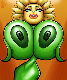 areola big_breasts breasts female flower green_areola green_body green_eyes green_nipples huge_breasts lips looking_at_viewer nipples not_furry plant solo sunflower thick_lips connthicc conker's_bad_fur_day rareware miss_sunflower elemental_creature flora_fauna flower_creature humanoid hi_res