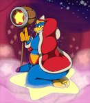 anthro beak big_butt blue_body bottomless butt clothed clothing crouching erection feet foreskin genitals gloves half-closed_eyes hammer hand_behind_head handwear hat headgear headwear holding_melee_weapon holding_object holding_weapon looking_at_viewer male melee_weapon narrowed_eyes overweight overweight_anthro overweight_male penis robe sitting_on_object sky skyscape smile solo star starry_sky teeth tools warp_star weapon waniiime kirby_(series) nintendo king_dedede avian bird penguin absurd_res alternate_version_at_source hi_res