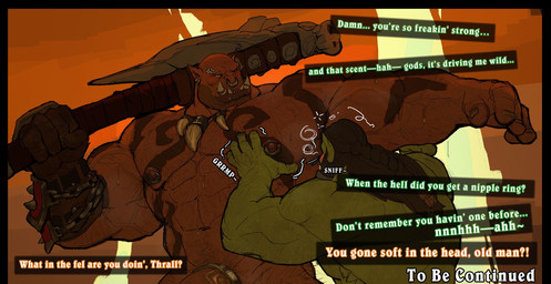 accessory arm_hair armpit_fetish armpit_hair armpit_sniffing axe belly_hair big_muscles blush body_hair chest_hair cock_ring dialogue duo fangs genitals humanoid_pointy_ears jewelry male male/male muscular muscular_humanoid muscular_male nipple_piercing nipple_ring nipples penis penis_accessory penis_jewelry piercing pointy_ears ring_piercing sniffing speech_bubble teeth text vein veiny_muscles veiny_penis weapon marius_tygo blizzard_entertainment warcraft garrosh_hellscream thrall_(warcraft) humanoid orc english_text hi_res