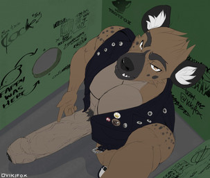 abs anthro bedroom_eyes biceps big_penis clothed clothing erection footwear foreskin fur genitals glory_hole graffiti huge_penis humanoid_genitalia humanoid_penis hyper hyper_genitalia hyper_penis jacket leather leather_clothing leather_jacket leather_topwear looking_at_viewer male muscular muscular_anthro muscular_male narrowed_eyes partially_clothed pecs penis perspective pubes seductive shoes solo text thick_penis topwear underbite vein veiny_penis vest vikifox aggretsuko sanrio haida_(aggretsuko) hyena mammal spotted_hyena 2020 digital_media_(artwork) english_text watermark