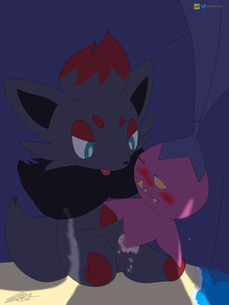 ambiguous_gender ambiguous_penetration beach blush bodily_fluids cum cum_inside duo feral genital_fluids looking_at_another penetration sex sex_on_the_beach stealth_sex tongue tongue_out balthysstuff nintendo pokemon generation_5_pokemon generation_7_pokemon pokemon_(species) toxapex zorua 3:4 absurd_res hi_res