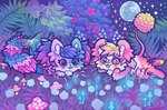 amazing_background anthro cheek_tuft dandelion detailed_background duo facial_tuft female feral flower fluffy fluffy_tail forest fungus grass harajuku heterochromia male moon mushroom pawpads paws plant space sparklefur star tail tree tuft pekopekokuma kuma_(pekopekokuma) sylvie_(pekopekokuma) arthropod bear domestic_cat felid feline felis flower_mantis hybrid insect lepidopteran lion mammal mantis moth orchid_mantis pantherine ursine colorful_theme cool_colors detailed hi_res pastel_theme purple_theme