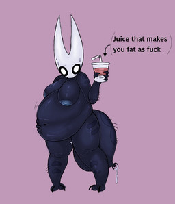 ambiguous_fluids anthro areola belly belly_inflation big_belly blue_areola blue_nipples breast_expansion breasts expansion female inflation nipples profanity solo text weight_gain splewdles hollow_knight_(franchise) team_cherry hornet_(hollow_knight) arthropod english_text