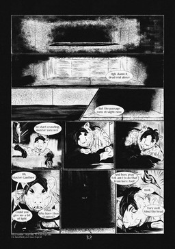 9_panel_comic anthro biped black_eyes black_nose black_text clothed clothing dialogue ellipsis eyebrows eyes_closed fingers fur gloves hair handwear male open_mouth open_smile page_number question_mark sharp_teeth smile solo speech_bubble talking_to_another teeth text tomb tongue torch white_sclera white_text leprzil mammal murid murine rat rodent 2026 artist_name comic english_text hi_res monochrome url
