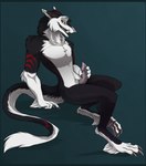 black_body fur genitals hand_on_penis male penis red_stripes solo stripes tail tongue tongue_out white_body white_fur r-z xayr sergal hi_res