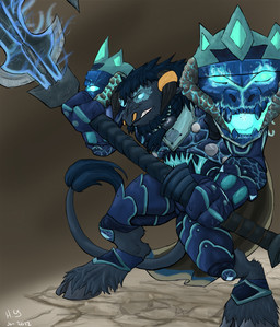 anthro armor axe biped cape clothing cloven_hooves death_knight facial_piercing glowing glowing_eyes grey_hooves hooves horn jewelry male melee_weapon nose_piercing piercing septum_piercing solo standing tail weapon purplepardus blizzard_entertainment warcraft bovid bovine mammal tauren undead hi_res