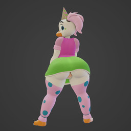 anthro anus beak blue_eyes bottomwear butt clothed clothing female genitals green_bottomwear green_clothing green_skirt grey_background hair hat headgear headwear legwear looking_at_viewer looking_back looking_back_at_viewer non-mammal_vulva party_hat pattern_clothing pattern_legwear pattern_thigh_highs pigtails pink_clothing pink_hair pink_legwear pink_shirt pink_thigh_highs pink_topwear presenting presenting_anus presenting_hindquarters puffy_anus rear_view shirt simple_background skirt smile smiling_at_viewer solo spots spotted_clothing spotted_legwear spotted_thigh_highs thigh_highs topwear upskirt vulva white_body octal octal_(modeler) five_nights_at_freddy's funko_pop! scottgames circus_chica avian bird chicken galliform phasianid 1:1 3d_(artwork) digital_media_(artwork) full-length_portrait hi_res portrait