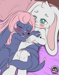 anthro bed bed_covers bed_sheet bedding bedroom buckteeth eyes_closed female fur furniture green_eyes hair hug hugging_another looking_at_another male male/female on_bed pillow pink_hair pink_nose purple_body rabbit_ears sleeping teeth tentacles white_body white_fur sirjzau cephalopod coleoid hybrid lagomorph leporid mammal marine mollusk octopodiform octopus rabbit absurd_res character_request hi_res