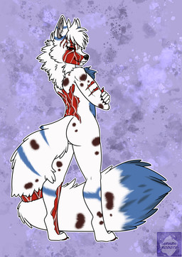 anthro back_scar big_tail burn_scar burned burned_fur butt ear_piercing facial_scar female flesh leg_scar looking_at_viewer looking_back piercing rear_view scar scarred_body solo tail arwenscoots conditional_dnp canid canine canis mammal wolf hi_res