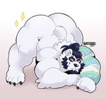 anthro ass_up beard black_hair butt facial_hair fur hair hair_bun jack-o'_pose looking_at_viewer male muscular muscular_anthro muscular_male nude pose solo tattoo white_body white_fur schwarzfox richard_hasashi bear giant_panda mammal 2021