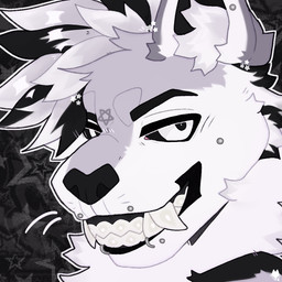 abstract_background angelbite_piercing anthro bared_teeth black_background black_body black_fur black_hair black_nose black_stripes cheek_piercing chest_tuft dimple_piercing ear_piercing ear_tuft eyebrows facial_piercing fangs fluffy fluffy_chest front_view fur grey_body grey_face grey_fur grin hair inner_ear_fluff inverted_pentagram lip_piercing looking_at_viewer male markings occult_symbol pentagram piercing satanic satanic_symbol sharkbite_piercing simple_background smile smiling_at_viewer snout solo star striped_body striped_fur stripes symbol teeth three-quarter_view tuft whiskers white_body white_eyes white_face white_fur white_hair wolfcriedback cryotaiga felid hybrid mammal pantherine snow_leopard tiger 1:1 colored headshot_portrait icon portrait shaded