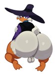 anthro backsack balls big_butt bodily_fluids bottomless butt clothed clothing genitals huge_butt looking_at_viewer looking_back male solo sweat sweatdrop sssonic2 darkwing_duck disney ducktales drake_mallard anatid anseriform avian bird duck 2023 absurd_res hi_res