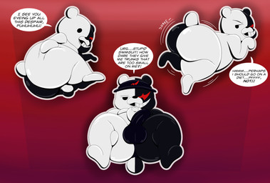 anthro balls big_butt bulge butt butt_grab chibi clothing detailed_bulge dialogue genitals glistening hand_on_butt huge_butt looking_back male male_anthro multiple_poses nude penis pose shaking_butt simple_background smile solo speedo spread_legs spreading swimwear tail text undersized_clothing tepigfan101 danganronpa spike_chunsoft monokuma bear mammal absurd_res digital_media_(artwork) english_text hi_res