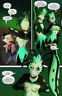 5_fingers anthro bottomwear breast_fondling breast_play breasts circus_tent clothed clothed_anthro clothed_female clothed_humanoid clothed_male clothing dialogue erect_nipples exposed_breasts female female/female fingers fondling gloves green_body green_scales grin group hair hand_on_breast handwear horn humanoid_hands jacket kerchief male male/female naughty_face navel nipples pants red_sclera scales skirt smile tan_body tan_skin teasing teeth text topwear trio white_hair yellow_eyes swain_(artist) helluva_boss glam_(helluva_boss) glitz_(helluva_boss) striker_(helluva_boss) demon fish humanoid hybrid imp marine shark comic english_text hi_res url incest_(lore) sibling_(lore) sister_(lore) sisters_(lore)