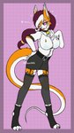 anthro belt belt_buckle bottomwear buckle clothing female fur garter_straps hand_on_hip heart_eyes heart_symbol legwear looking_at_viewer one_eye_closed orange_body orange_fur pink_background pink_eyes pose purple_eyes shirt simple_background skirt solo standing thigh_highs tongue tongue_out topwear white_body white_fur wink winking_at_viewer allsonwa ada_(allsonwa) canid canine fox mammal hi_res