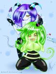 anthro big_breasts breasts duo female fucked_silly green_hair hair half-closed_eyes hand_on_face heart_symbol horn horn_grab kneeling long_hair long_nails narrowed_eyes navel one_eye_closed purple_hair slightly_chubby text dullvivid sega sonic_the_hedgehog_(series) the_deadly_six zeena zor alien zeti 2013 english_text hi_res