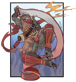 asian_clothing chaps clothing east_asian_clothing fundoshi japanese_clothing male melee_weapon ninja red_clothing red_fundoshi red_underwear scroll solo sword underwear warrior weapon kzy_r9877 lifewonders tokyo_afterschool_summoners tadatomo_(tas) canid canine canis domestic_dog mammal hi_res
