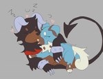 blep cuddling duo female feral grey_background male simple_background sleeping tongue tongue_out bloowolfy nintendo pokemon aries_(bloowolfy) generation_2_pokemon generation_7_pokemon houndoom pokemon_(species) rockruff 2022