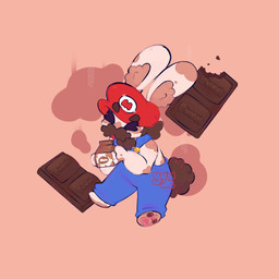 anthro blue_clothing blue_overalls brown_background brown_eyebrows brown_facial_hair brown_hair brown_inner_ear_fluff brown_markings brown_mustache brown_tail button_(fastener) candy chocolate chocolate_milk clothed clothed_anthro clothed_male clothing dessert drinking_milk drinking_straw eyebrow_through_hat eyebrows eyes_closed facial_hair flavored_milk food fur fur_markings hair hat headgear headwear inner_ear_fluff light long_ears male markings milk multicolored_body multicolored_fur mustache noseless overalls pawpads pink_pawpads red_clothing red_hat red_headwear scut_tail shirtless_anthro shirtless_male short_tail simple_background solo straight_legs tail text tuft two_tone_body two_tone_fur white_body white_fur sillyhog mario_bros mario_plus_rabbids_kingdom_battle nintendo raving_rabbids rayman_(series) ubisoft rabbid_mario lagomorph mammal rabbid 1:1 2025 artist_name colored crossover digital_drawing_(artwork) digital_media_(artwork) english_description full-length_portrait hi_res lighting portrait shaded