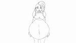 anthro belly big_belly choker female hair jewelry long_ears necklace pregnant short_hair solo walking flaminhu lagomorph leporid mammal rabbit 2d_animation animated black_and_white monochrome short_playtime