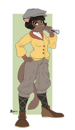 5_fingers anthro biped bob_cut bottomwear clothed clothed_anthro clothed_female clothing eyebrows eyelashes feet female female_anthro fingers footwear fully_clothed fully_clothed_anthro fully_clothed_female fur hair hand_on_hip hat headgear headwear holding_object holding_tool holding_wrench jacket looking_at_viewer mouth_closed pants shirt shoes simple_background smile smiling_at_viewer socks solo standing tail tools topwear whiskers wrench marcushunter lackadaisy ivy_pepper domestic_cat felid feline felis mammal 2026 hi_res signature
