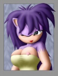 anthro areola big_breasts blue_eyes breasts cleavage clothed clothing dress female hair nipple_slip nipples one_eye_closed purple_hair solo wink knownvortex sega sonic_the_hedgehog_(series) sonic_underground queen_aleena_hedgehog eulipotyphlan hedgehog mammal