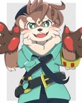 anthro blush brown_body brown_fur clothing cute_fangs eyebrows fangs fur green_eyes male necktie pawpads police police_hat police_officer police_uniform smile solo teeth thick_eyebrows uniform kemoizumi lifewonders tokyo_afterschool_summoners otter_(tas) mammal mustelid otter 4:5 hi_res