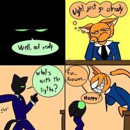 anthro dialogue duo female fur green_eyes grey_body male onomatopoeia orange_body orange_fur solo sound_effects text thought_bubble chefrens senia_(chefrens) domestic_cat felid feline felis mammal 1:1 comic english_text hi_res