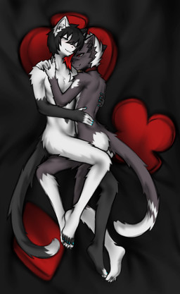 anthro bedroom_eyes butt choker claws colored_nails cross cuddling duo feet femboy footsie hands_around_neck hands_on_back humanoid_feet inverted_cross jewelry male male/male nails narrowed_eyes necklace plantigrade seductive suit_symbol toe_claws toes touching_foot mega_moppa custom_ink jackson_thorne domestic_cat felid feline felis mammal absurd_res hi_res