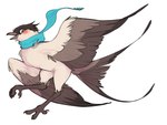 2024 4:3 anthro avian beak bird blue_eyes blue_scarf blush claws clip_studio_paint_(artwork) coolranchdoritoes_(artist) digital_drawing_(artwork) digital_media_(artwork) digitigrade feathered_wings feathers featureless_crotch fork-tailed_flycatcher full-length_portrait grey_beak grey_body grey_feathers hi_res kingbird looking_at_viewer male mostly_nude new_world_suboscine open_beak open_mouth open_smile passerine portrait red_blush scarf scarf_only semi-anthro shaded side_view simple_background smile solo suboscine tail tail_feathers toe_claws tyrant_flycatcher white_background white_body white_feathers wings