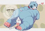 15786kll 2024 all_fours anthro backsack balls bear belly black_nose blue_body bonasiah butt distracting_watermark full_attack genitals heart_symbol hi_res kemono male mammal overweight overweight_male penis solo sophring_jie watermark white_body