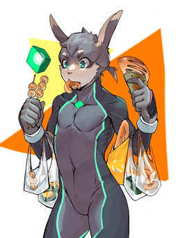 abstract_background anthro athletic athletic_anthro athletic_male bag baguette bodysuit bread bulge clothed clothing dessert dipstick_ears doughnut ear_markings eating food fully_clothed fur gloves grey_body grey_fur grey_hair hair handwear holding_food holding_object kemono male mouth_hold multicolored_body multicolored_ears multicolored_fur navel object_in_mouth pastry pecs plastic_bag ponytail short_ponytail skinsuit slim solo standing teal_eyes tight_clothing two_tone_body two_tone_fur white_body white_fur mawarisaka3 mawarisaka_(character) lagomorph leporid mammal rabbit 3:4