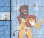 ahegao anal anal_penetration anthro balls being_watched breath duo eyes_closed from_behind_position front_view genitals looking_at_another looking_pleasured male male/male open_mouth penetration penis sex shower tongue tongue_out rahir_(artist) disney the_lion_king kovu_(the_lion_king) simba_(the_lion_king) felid lion mammal pantherine hi_res