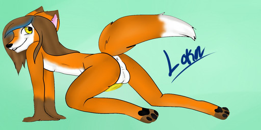 anthro anus balls biped black_pawpads blue_hair brown_hair dipstick_tail erection genitals gloves_(marking) hair leg_markings male markings multicolored_hair multicolored_tail nude orange_tail pawpads paws penis perineum simple_background socks_(marking) solo tail tail_markings text two_tone_hair white_tail yellow_eyes yellow_penis unknown_artist lokn canid canine fox mammal english_text source_request