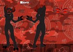 5_eyes ambiguous_gender anthro black_body black_fur butt cross empty_eyes fur horn inverted_cross multi_eye pattern_background red_background red_eyes red_horn simple_background solo tail teeth vasdocor_01 nero_(vd_01) imp absurd_res digital_media_(artwork) hi_res model_sheet