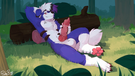 animal_genitalia animal_penis anthro balls big_balls big_penis blush canine_genitalia canine_penis erection forest genitals knot looking_at_viewer male masturbation nude pawpads paws penetrable_sex_toy penile penile_masturbation penis plant red_eyes sex_toy solo tree pache_riggs nintendo pokemon werewolf_(darwin_skyborne) canid canine generation_7_pokemon lycanroc mammal midnight_lycanroc pokemon_(species) 16:9 4k absurd_res hi_res widescreen
