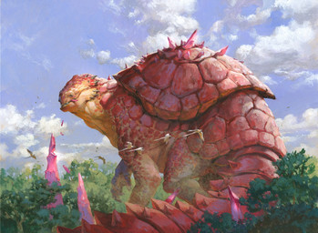 ambiguous_gender cloud day feral forest macro outside plant red_body red_shell shell solo standing tail tree jesper_ejsing hasbro magic:_the_gathering wizards_of_the_coast ambient_bird monster reptile scalie turtle hi_res official_art