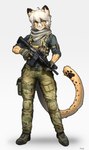 anthro ar-15 ar_platform bandanna bottomwear clothed clothing countershading female footprint footwear fully_clothed gloves gun handgun handwear holster holstered_pistol kerchief pants pawprint pistol plantigrade ranged_weapon rifle shemagh shoes simple_background solo trigger_discipline weapon white_background pgm300 aurora_(spacecamper) cheetah felid feline mammal 2022 absurd_res digital_media_(artwork) hi_res shaded