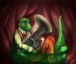 acid anthro blush bodily_fluids bow_(feature) bow_tie brass_instrument clothing digestion inside_stomach internal male musical_instrument organs playing_music playing_tuba solo stomach stomach_acid tuba uniform unseen_pred vore wind_instrument vorelord tuba_croc crocodile crocodilian reptile scalie source_request