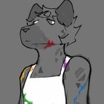 anthro blue_paint clothed clothing green_paint male orange_paint paint paint_on_clothing paint_on_face paint_on_self purple_paint red_paint solo yellow_paint presto_agitato hyena mammal 1:1 digital_media_(artwork) low_res