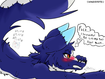 anal big_tail biped black_nose blue_body blue_ears blue_eyes blue_fur blush blush_lines bodily_fluids cheek_tuft claws clothing dipstick_ears duo ear_markings exclamation_point eyebrows eyelashes eyeshadow facial_tuft finger_claws fluffy fluffy_tail fur hair hat head_tuft headgear headwear heterochromia holding_snout lying makeup male male/male multicolored_ears neck_tuft on_front on_ground onomatopoeia open_mouth orange_eyes plap plap_(sound) profanity propeller_hat questionable_consent red_blush red_ears red_eyes sex simple_background sound_effects surgical_suture sweat tail tail_tuft teeth text thought_bubble tilde_after_text tuft white_background white_body white_fur white_hair white_sclera wingsprite luzenith_lawchi rurik_(anchorite) canid canine dire_wolf mammal prehistoric_species 2025 4:3 artist_name digital_drawing_(artwork) digital_media_(artwork) english_text watermark